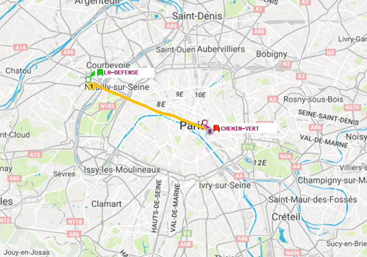 plan itinéraire ratp de La Défense (Grande Arche) à Chemin Vert