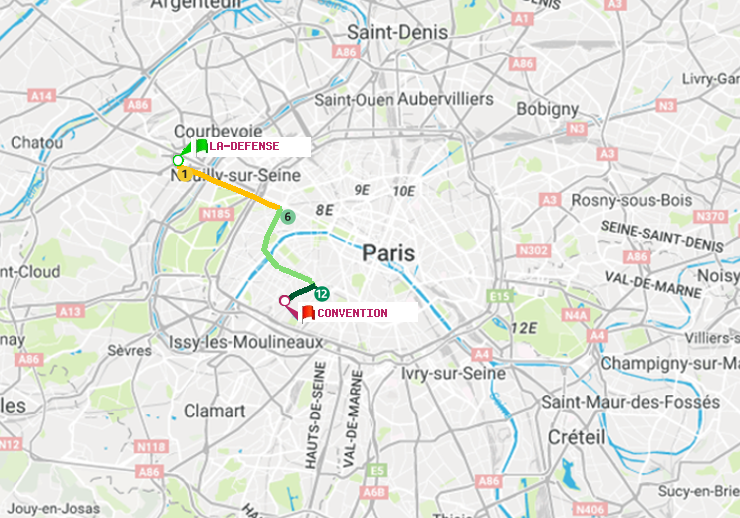 plan itinéraire ratp de La Défense (Grande Arche) à Convention
