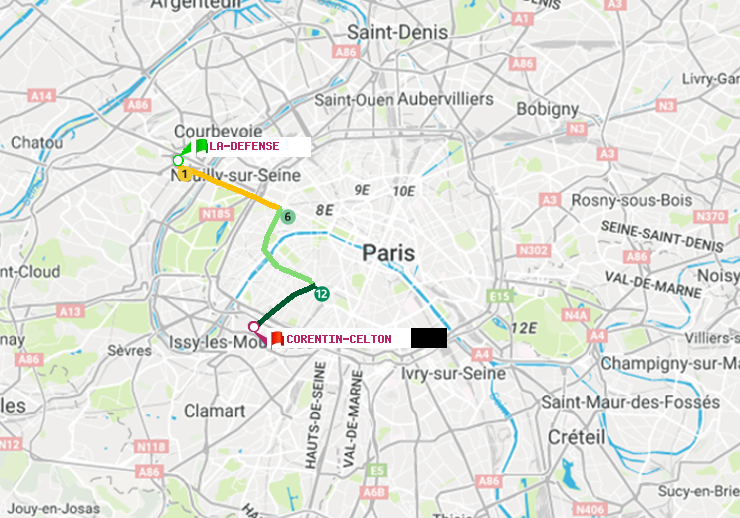 plan itinéraire ratp de La Défense (Grande Arche) à Corentin-Celton