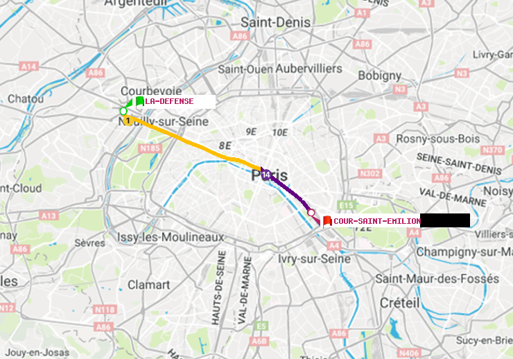 plan itinéraire ratp de La Défense (Grande Arche) à Cour Saint-Emilion
