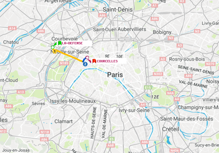 plan itinéraire ratp de La Défense (Grande Arche) à Courcelles