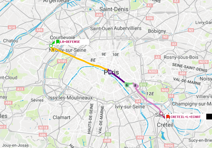 plan itinéraire ratp de La Défense (Grande Arche) à Créteil-L