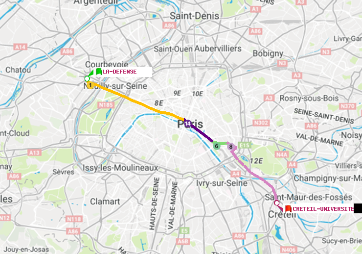 plan itinéraire ratp de La Défense (Grande Arche) à Créteil-Université