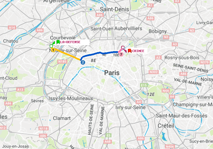 plan itinéraire ratp de La Défense (Grande Arche) à Crimée