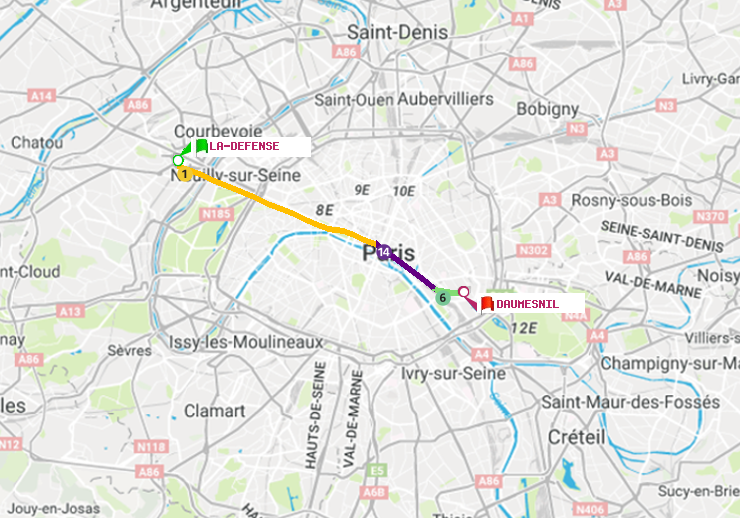 plan itinéraire ratp de La Défense (Grande Arche) à Daumesnil (Félix Eboué)