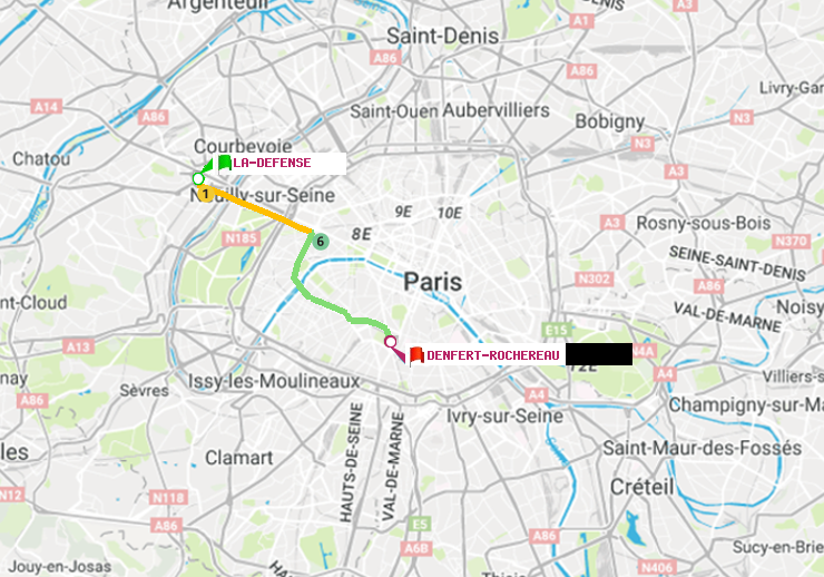 plan itinéraire ratp de La Défense (Grande Arche) à Denfert-Rochereau