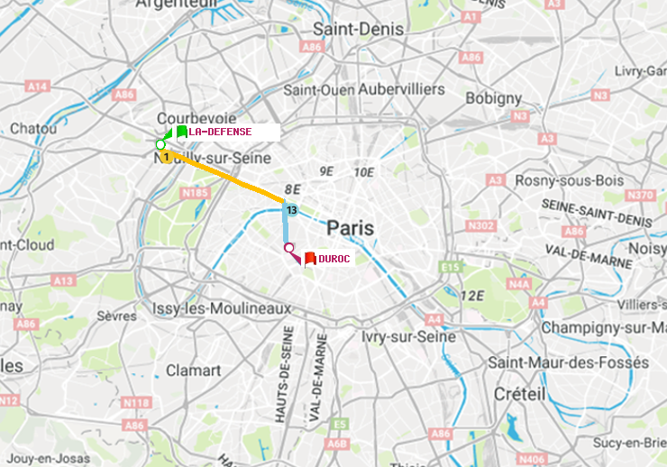 plan itinéraire ratp de La Défense (Grande Arche) à Duroc