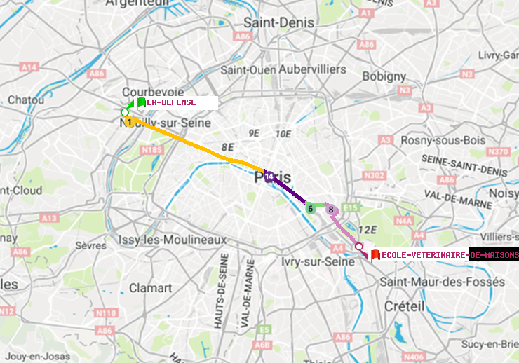 plan itinéraire ratp de La Défense (Grande Arche) à Ecole Vétérinaire de Maisons-Alfort