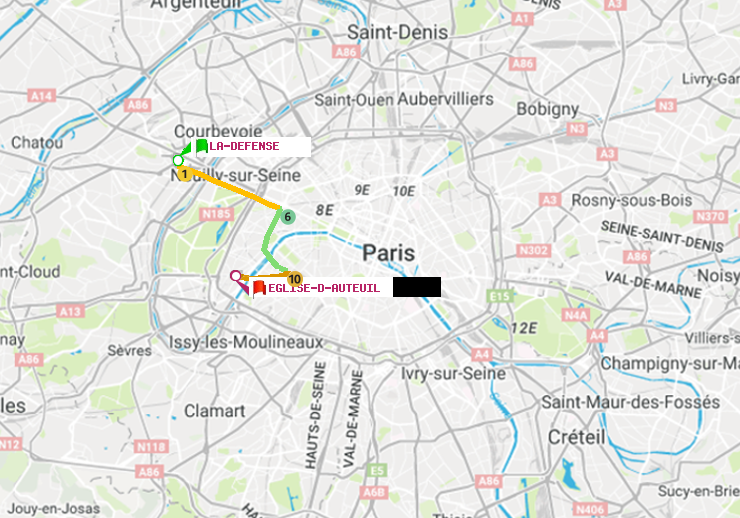 plan itinéraire ratp de La Défense (Grande Arche) à Eglise d