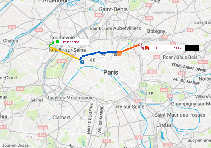 plan itinéraire ratp de La Défense (Grande Arche) à Eglise de Pantin