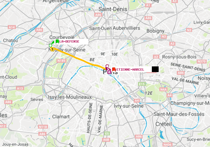 plan itinéraire ratp de La Défense (Grande Arche) à Etienne Marcel