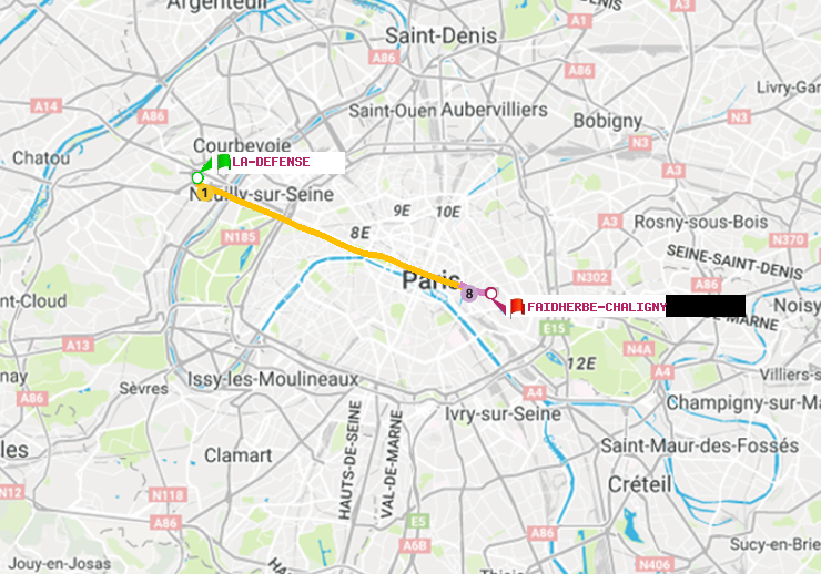 plan itinéraire ratp de La Défense (Grande Arche) à Faidherbe-Chaligny