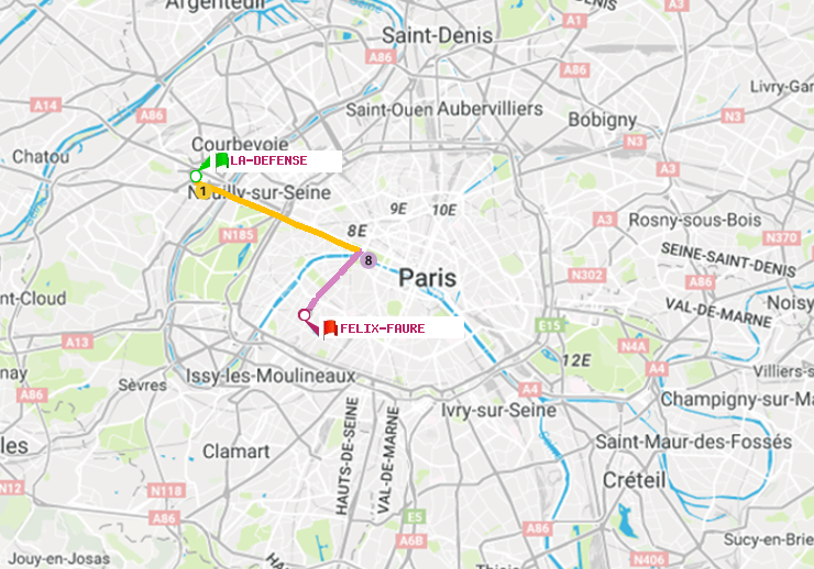 plan itinéraire ratp de La Défense (Grande Arche) à Félix Faure
