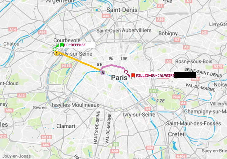 plan itinéraire ratp de La Défense (Grande Arche) à Filles du Calvaire