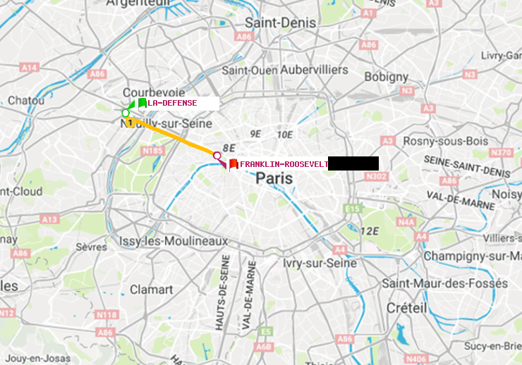 plan itinéraire ratp de La Défense (Grande Arche) à Franklin-Roosevelt