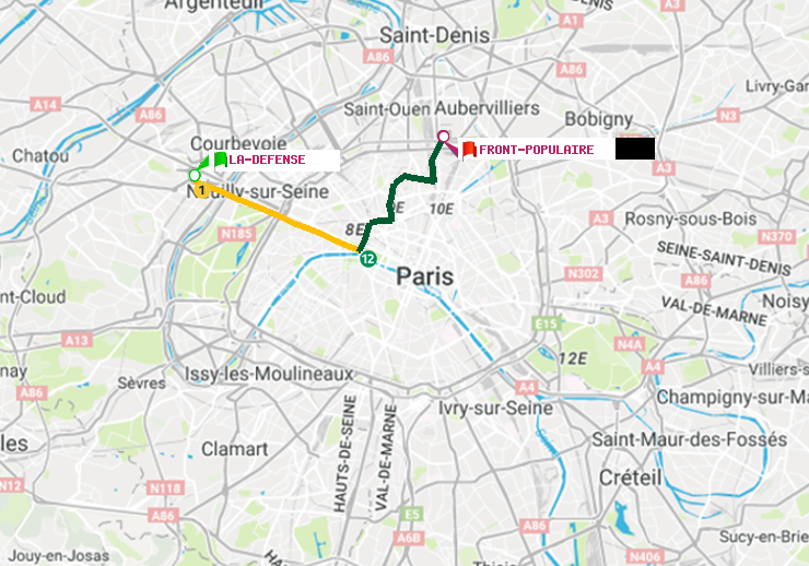 plan itinéraire ratp de La Défense (Grande Arche) à Front Populaire