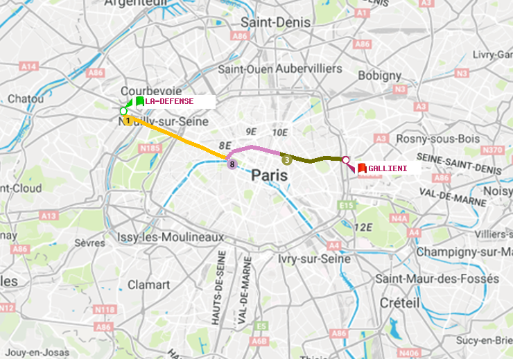 plan itinéraire ratp de La Défense (Grande Arche) à Gallieni (Parc de Bagnolet)