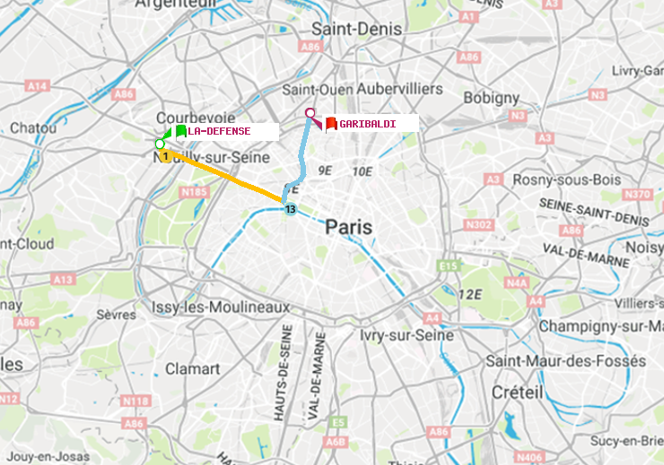plan itinéraire ratp de La Défense (Grande Arche) à Garibaldi