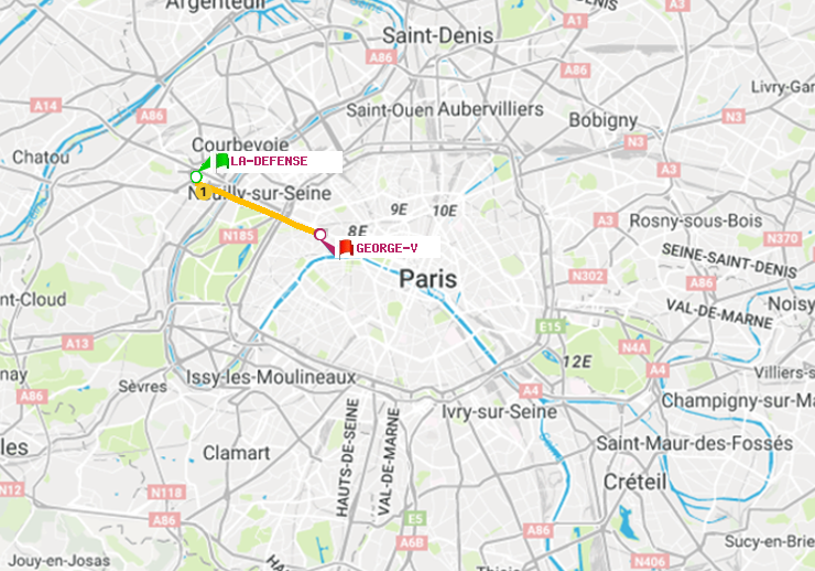 plan itinéraire ratp de La Défense (Grande Arche) à George V