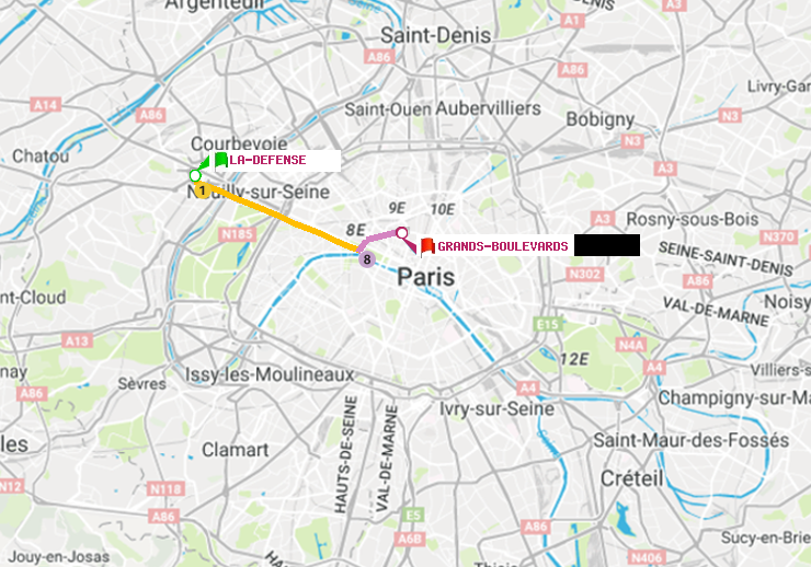 plan itinéraire ratp de La Défense (Grande Arche) à Grands Boulevards
