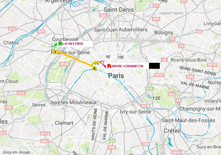 plan itinéraire ratp de La Défense (Grande Arche) à Havre-Caumartin