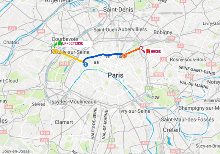 plan itinéraire ratp de La Défense (Grande Arche) à Hoche