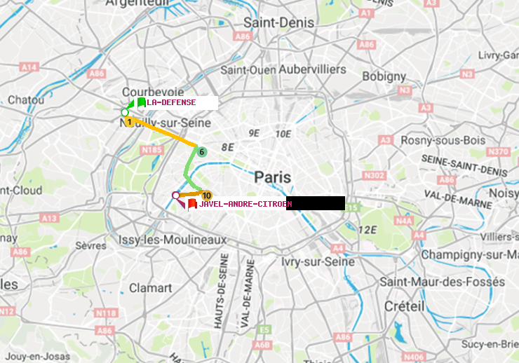 plan itinéraire ratp de La Défense (Grande Arche) à Javel-André-Citroen