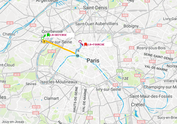 plan itinéraire ratp de La Défense (Grande Arche) à La Fourche