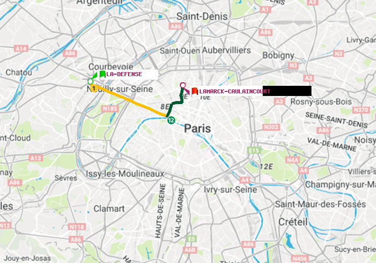 plan itinéraire ratp de La Défense (Grande Arche) à Lamarck-Caulaincourt