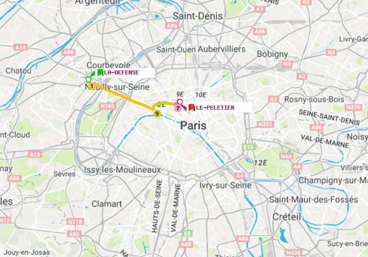 plan itinéraire ratp de La Défense (Grande Arche) à Le Peletier