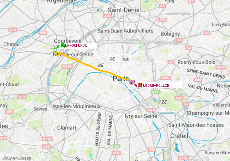 plan itinéraire ratp de La Défense (Grande Arche) à Ledru-Rollin