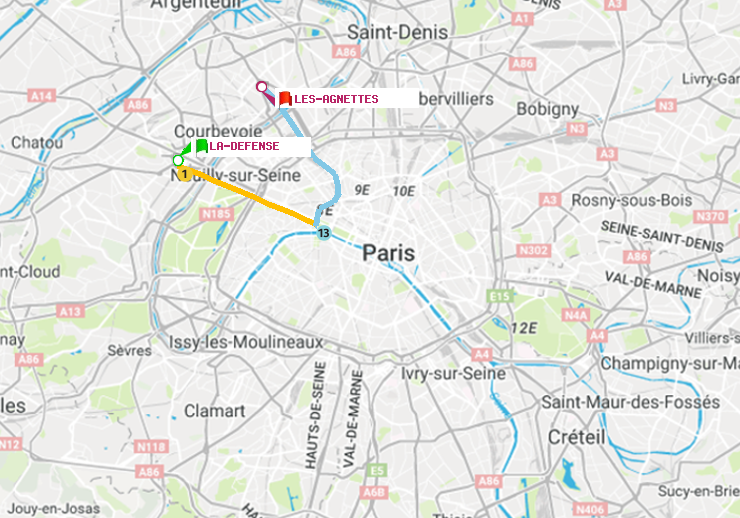 plan itinéraire ratp de La Défense (Grande Arche) à Les Agnettes