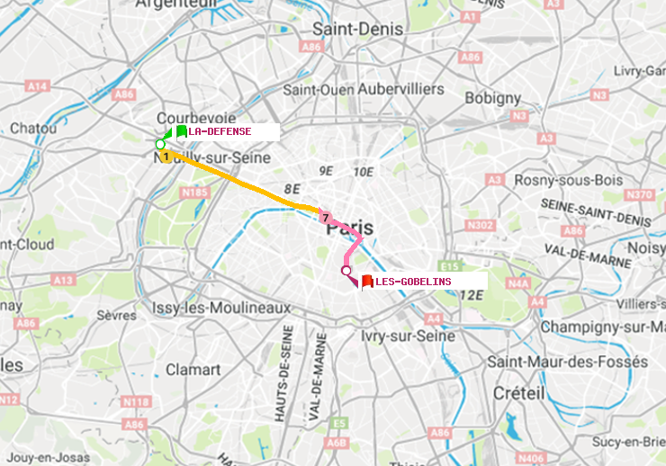 plan itinéraire ratp de La Défense (Grande Arche) à Les Gobelins