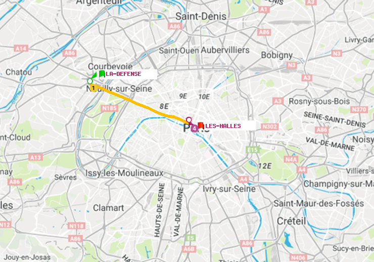 plan itinéraire ratp de La Défense (Grande Arche) à Les Halles