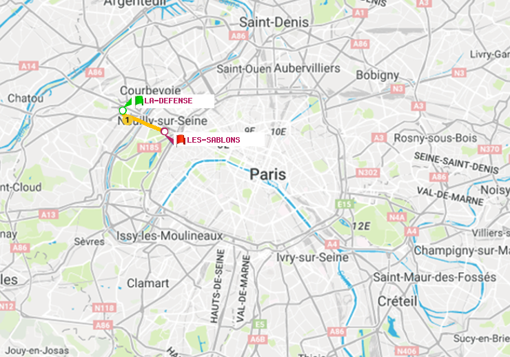 plan itinéraire ratp de La Défense (Grande Arche) à Les Sablons (Jardin d