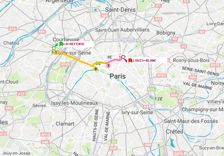 plan itinéraire ratp de La Défense (Grande Arche) à Louis Blanc