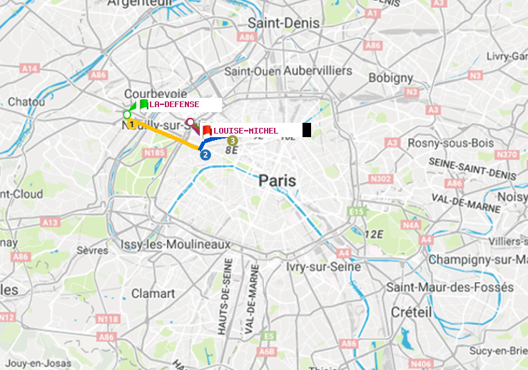 plan itinéraire ratp de La Défense (Grande Arche) à Louise Michel