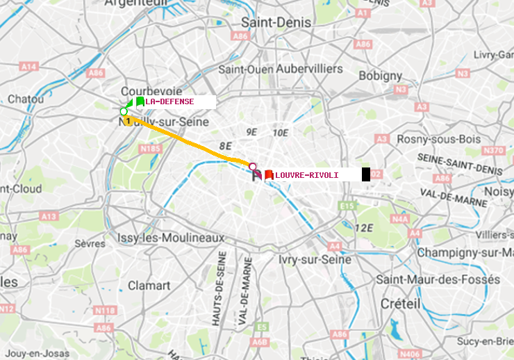 plan itinéraire ratp de La Défense (Grande Arche) à Louvre-Rivoli