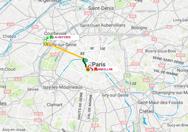 plan itinéraire ratp de La Défense (Grande Arche) à Mabillon