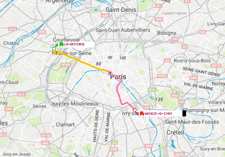 plan itinéraire ratp de La Défense (Grande Arche) à Mairie d