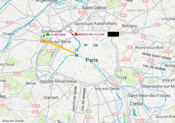 plan itinéraire ratp de La Défense (Grande Arche) à Mairie de Clichy
