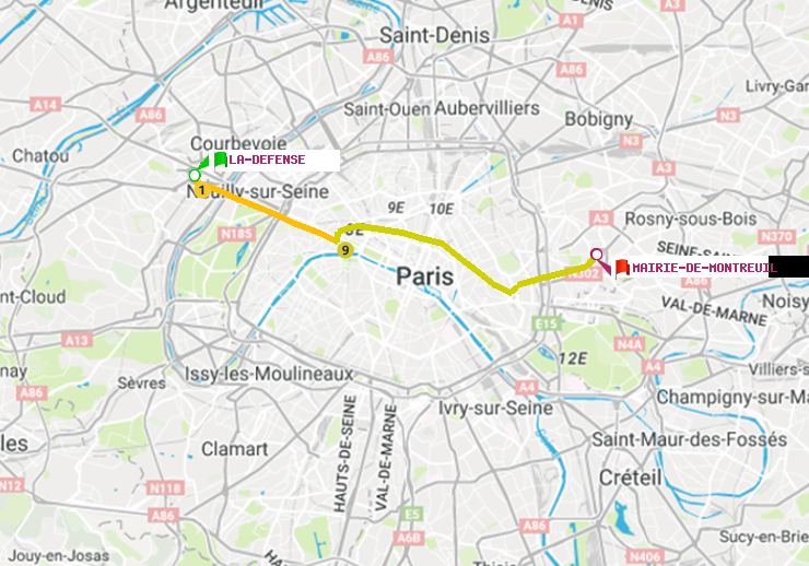 plan itinéraire ratp de La Défense (Grande Arche) à Mairie de Montreuil