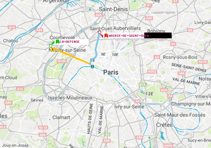 plan itinéraire ratp de La Défense (Grande Arche) à Mairie de Saint-Ouen