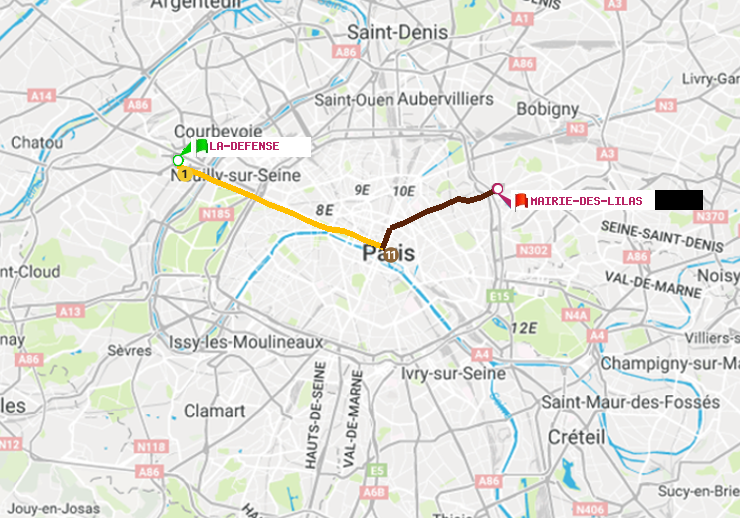 plan itinéraire ratp de La Défense (Grande Arche) à Mairie des Lilas
