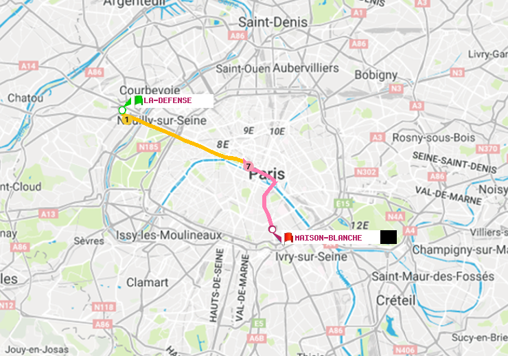 plan itinéraire ratp de La Défense (Grande Arche) à Maison Blanche