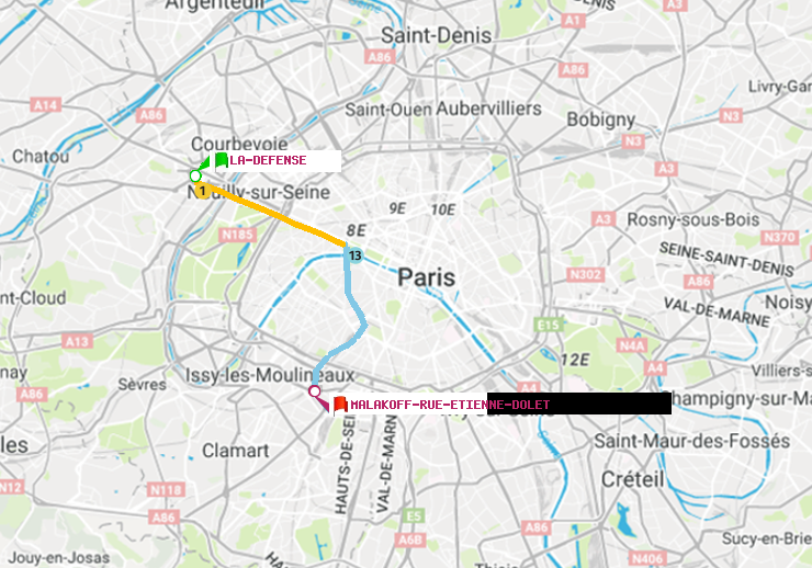 plan itinéraire ratp de La Défense (Grande Arche) à Malakoff-Rue Etienne Dolet