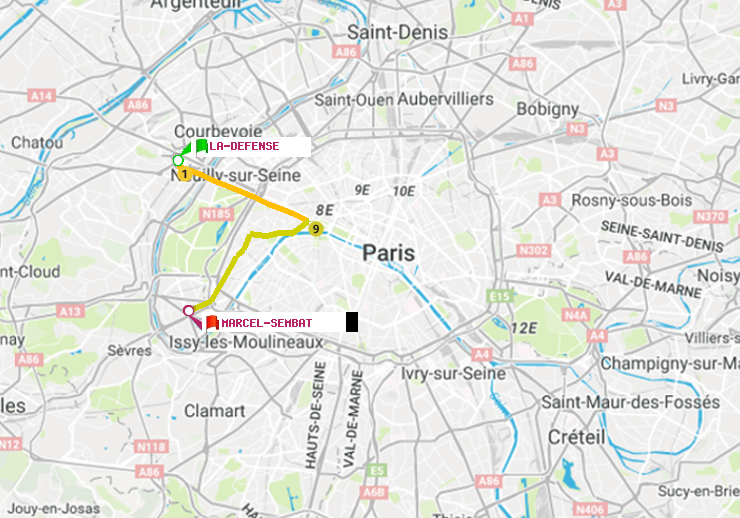 plan itinéraire ratp de La Défense (Grande Arche) à Marcel Sembat