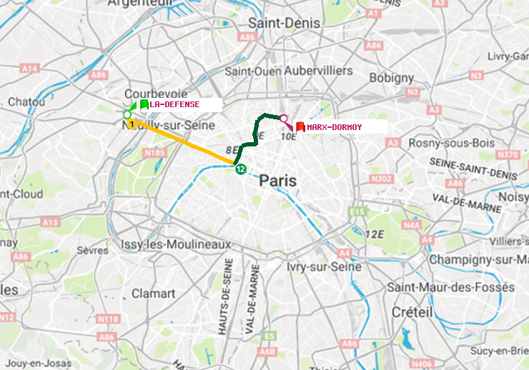 plan itinéraire ratp de La Défense (Grande Arche) à Marx-Dormoy