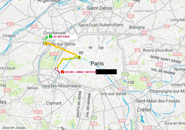plan itinéraire ratp de La Défense (Grande Arche) à Michel-Ange-Auteuil