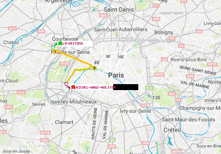 plan itinéraire ratp de La Défense (Grande Arche) à Michel-Ange-Molitor